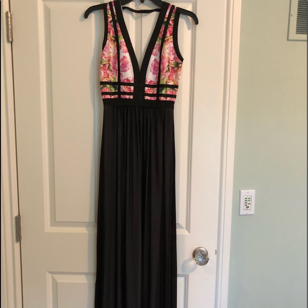 Floral maxi gown with black skirt